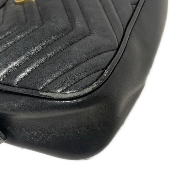 Auth GUCCI GG Marmont 447632 Black Leather - Shoulder Bag - Picture 3 of 10